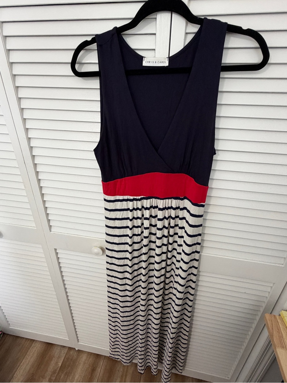 Chris & Carol Navy, Red & White Striped Sleeveless Maxi Dress Size L